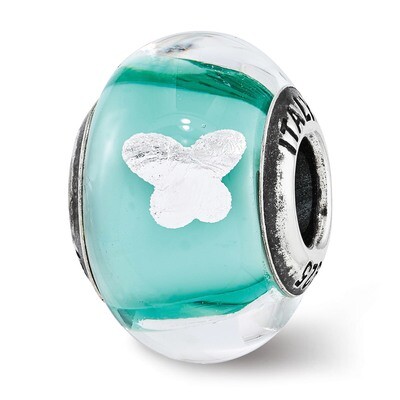 Butterfly Blue Italian Glass Bead Sterling Silver QRS3723, MPN: QRS3723,
