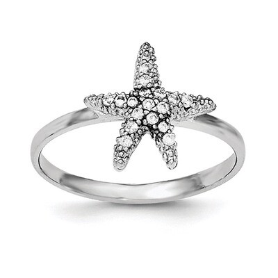 CZ Diamond Starfish Ring Sterling Silver Rhodium-plated Polished QR6229, MPN: QR6229,