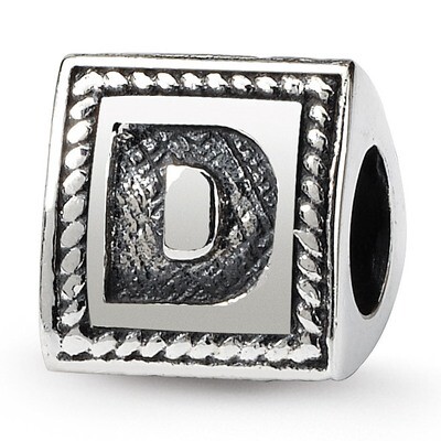 Letter D Triangle Block Bead - Sterling Silver QRS1429D, MPN: QRS1429D, 883957304533