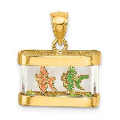 Moveable Enamel Fish Aqarium Charm 14k Gold 3-D K6737, MPN: K6737, 637218119103
