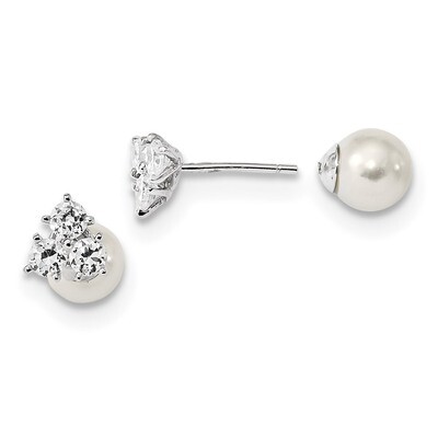 CZ Diamond &amp; Mother of Pearl Front &amp; Back Earrings Sterling Silver Rhodium-plated QE13875, MPN: QE1…