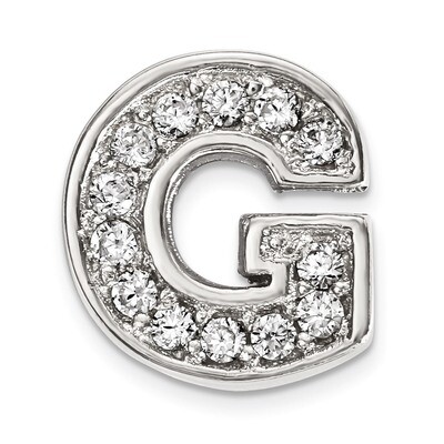 CZ Letter G Slide Charm Sterling Silver Rhodium-plated QC9010G, MPN: QC9010G, 886774648934