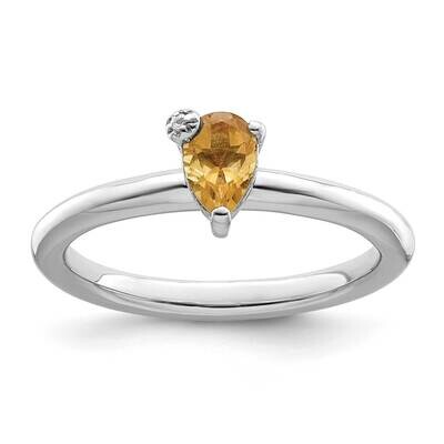 Pear Citrine &amp; White Topaz Ring Sterling Silver Rhodium-Plated Polished QR7422CI, MPN: QR7422CI,