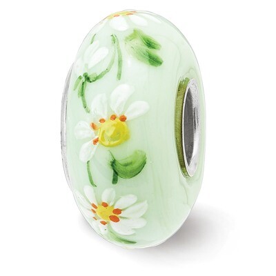 Daisies April Fenton Glass Bead Sterling Silver Hand Painted QRS3913APR, MPN: QRS3913APR, 197276592…