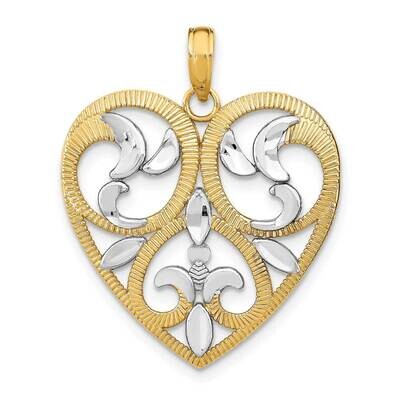 Textured Heart Charm 14k Gold Rhodium K9157, MPN: K9157, 637218161829