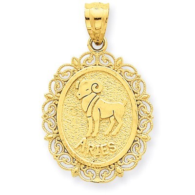 Polished Aries Zodiac Oval Pendant 14k Gold Solid Satin C2843, MPN: C2843, 883957017297