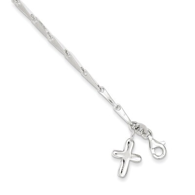 9 Inch Cross on Fancy Link Anklet Sterling Silver Solid Polished QG1188-9, MPN: QG1188-9, 883957265…