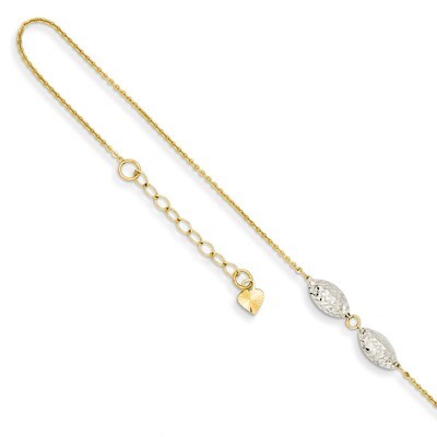 Diamond Cut Puff Rice Beads with 1in Ext Anklet 9 Inch 14k Two-Tone Gold ANK270-9, MPN: ANK270-9, 8…