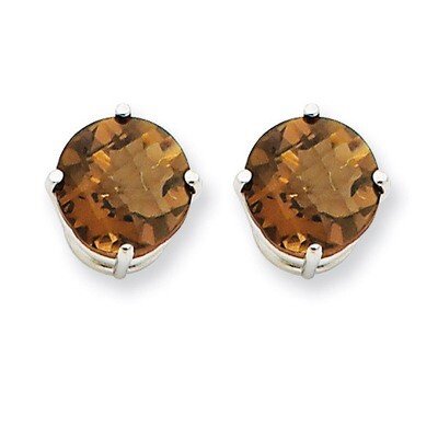 8mm Round Smokey Quartz Earrings 14k White Gold XE75WCQ, MPN: XE75WCQ, 883957098999