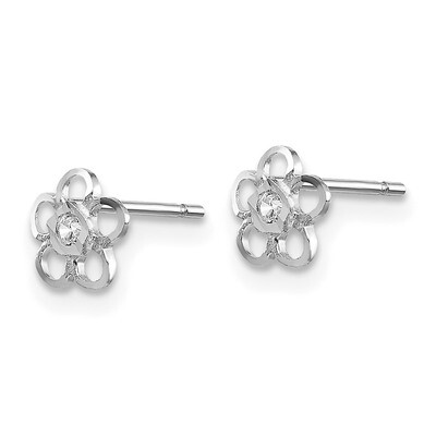 Synthetic Diamond Flower Post Earrings - 14k White Gold SE2403 by Madi K, MPN: SE2403, 886774999746
