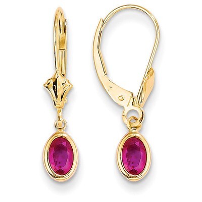 6x4 Oval Bezel July/Ruby Leverback Earrings 14k Gold XBE103, MPN: XBE103, 883957086408