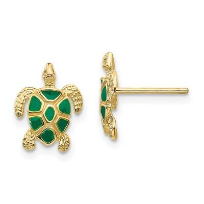 Green Enameled Sea Turtle Post Earrings 10k Gold 10K4447, MPN: 10K4447, 191101566592