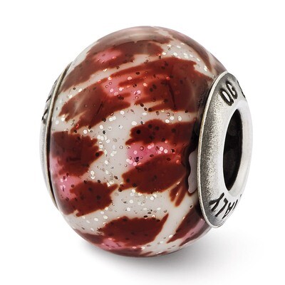 Pink &amp; Brown with Glitter Glass Bead - Sterling Silver QRS2499, MPN: QRS2499, 883957580098