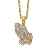 24 Inch Polished Yellow Ip with Crystal Praying Hands Necklace Stainless Steel SRN2819-24 by Chisel…