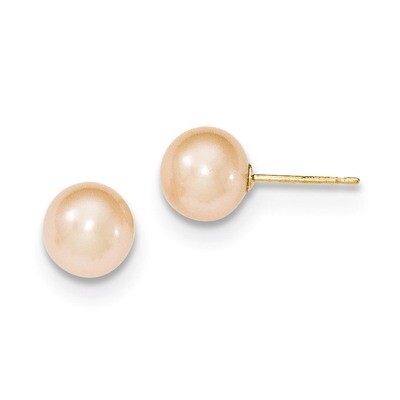 7-8mm Pink Round Cultured Pearl Stud Earrings 14k Gold X70PPI, MPN: X70PPI, 191101433290