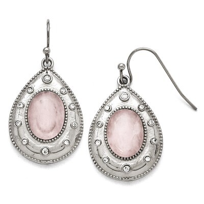 Polished Rose Quartz and Synthetic Diamond Shepherd Hook Earrings - Stainless Steel SRE750 by Chise…