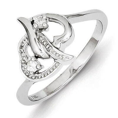 Double Heart Ring Sterling Silver Rhodium-plated Diamond QR5666, MPN: QR5666, 883957465593