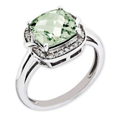 Green Quartz Ring Sterling Silver Diamond QR3039AG, MPN: QR3039AG, 883957628585