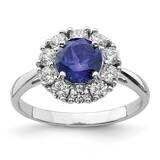 Blue &amp; White CZ Diamond Halo Ring Sterling Silver Rhodium-plated QR6863, MPN: QR6863, 883957814520