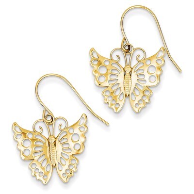 Dangle Butterfly Shepherd Hook Earrings 14k Gold TM751, MPN: TM751, 886774761664
