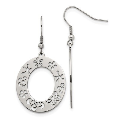 Flower Cut Out Shepherd Hook Earrings Stainless Steel Polished SRE1275 by Chisel, MPN: SRE1275, 191…