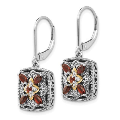 Diamond &amp; Garnet Earrings Sterling Silver &amp; 14k Gold QTC657, MPN: QTC657, 883957441122