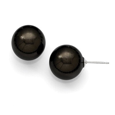 14-15Mm Round Black Shell Bead Stud Earrings Sterling Silver QMJE14B, MPN: QMJE14B, 886774293820