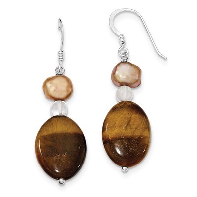 Rock Quartz Tiger&#39;s Eye Cultured Pearl Earrings Sterling Silver QE5997, MPN: QE5997, 886774080253