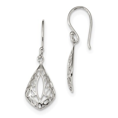Filigree Teardrop Dangle Shepherd Hook Earrings Sterling Silver QE13628, MPN: QE13628, 191101233074