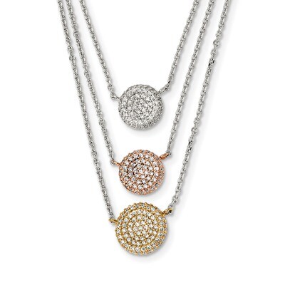 Sterling Silver Gold &amp; Rose Gold-plated CZ Diamond with 2 inch Extender Necklace 15 Inch Sterling S…