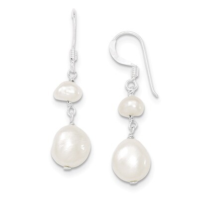 White Cultured Pearl Dangle Earrings Sterling Silver QE6142, MPN: QE6142, 191101189623