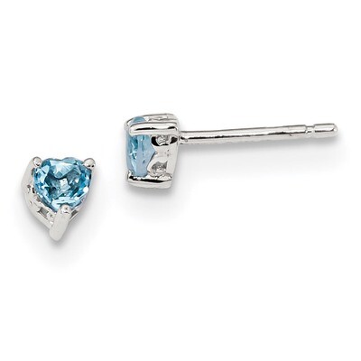 4mm Heart Swiss Blue Topaz Post Earrings Sterling Silver QBE27DEC, MPN: QBE27DEC, 191101048708