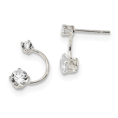 CZ Diamond Half-Circle Post Earrings Sterling Silver Polished QE13798, MPN: QE13798, 883957833132