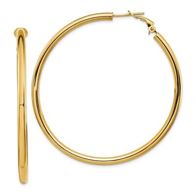 3x50mm Polished Round Omega Back Hoop Earrings 14k Gold PRE925, MPN: PRE925, 191101984105