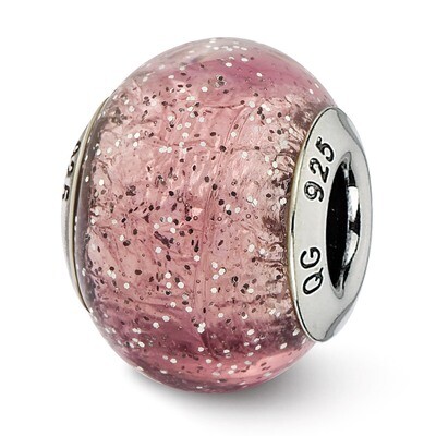 Light Purple with Silver Glitter Glass Be - Sterling Silver QRS2554, MPN: QRS2554, 883957498355