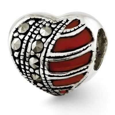 Marcasite &amp; Enameled Heart Bead - Sterling Silver QRS2663, MPN: QRS2663, 883957543819