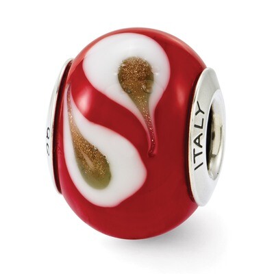 Red Brown White Murano Glass Bead - Sterling Silver QRS2834, MPN: QRS2834, 886774992587