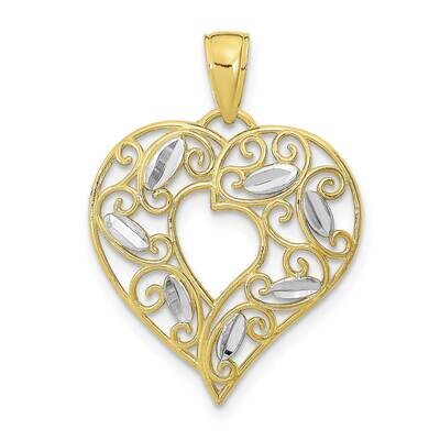 Filigree Heart Charm 10k Gold with Rhodium Diamond-cut 10K9340, MPN: 10K9340, 63721815339