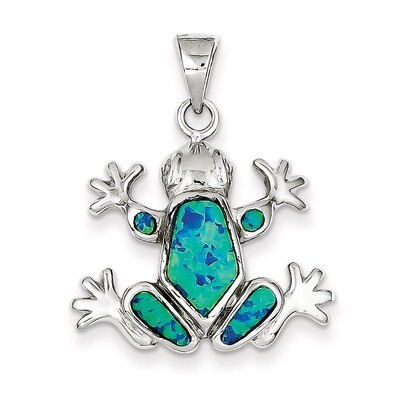 Blue Inlay Created Opal FrogPendant Sterling Silver QC7688, MPN: QC7688, 883957544960