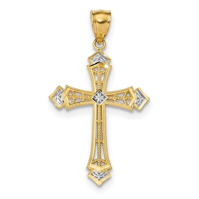 Diamond -cut Cross Pendant 14k Gold &amp; Rhodium K6275, MPN: K6275, 883957895055