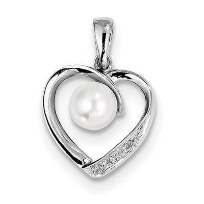 6Mm Cultured Pearl &amp; Diamond Heart Pendant Sterling Silver Rhodium QDX301, MPN: QDX301, 883957525341