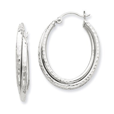 Diamond-cut Polished Oval Hoop Earring 14k White Gold TF472, MPN: TF472, 883957291390