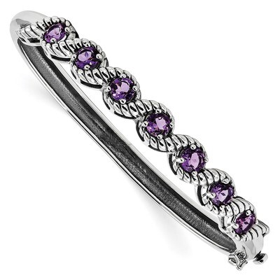 Amethyst Hinged Bangle Sterling Silver Rhodium-plated QX985AM, MPN: QX985AM, 883957235370