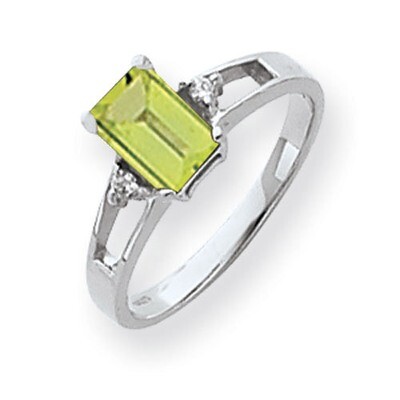Peridot Diamond Ring 14k white Gold 7x5mm Emerald Cut Y4758PE/A, MPN: Y4758PE/A, 883957669335