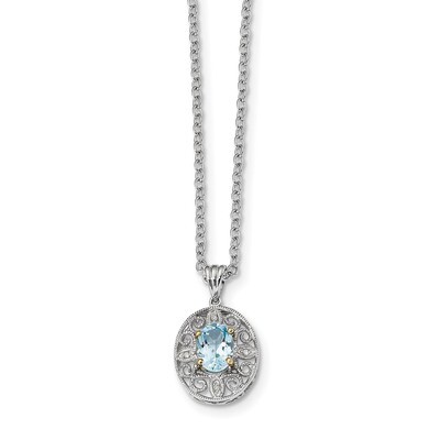 Sky Blue Topaz &amp; Diamond Necklace Sterling Silver &amp; 14k Gold QG2735-18, MPN: QG2735-18, 685146726184