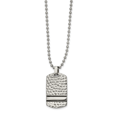Polished Hammered Reversible DogTag Necklace Stainless Steel Antiqued SRN2584-22 by Chisel, MPN: SR…