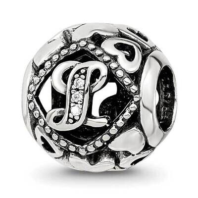 CZ Letter L Bead Sterling Silver QRS4105, MPN: QRS4105,
