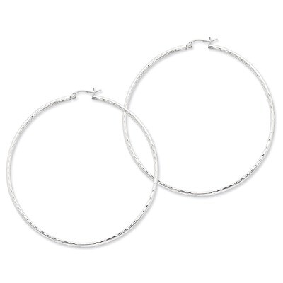 2mm Polished Diamond Cut Hoop Earrings Sterling Silver Rhodium-plated QE4470, MPN: QE4470, 88395793…