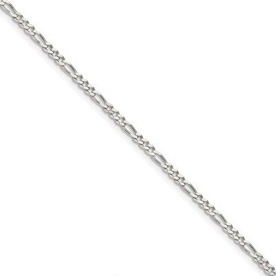 8 Inch 3mm Pave Flat Figaro Chain Sterling Silver QFF080-8, MPN: QFF080-8, 886774082295