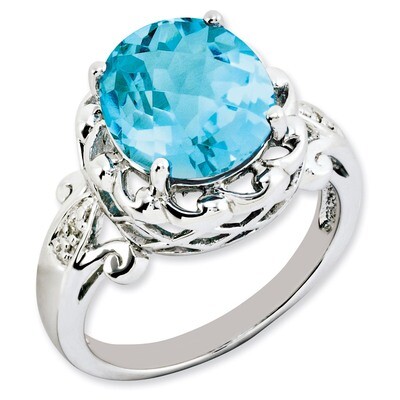 Blue Topaz &amp; Diamond Ring Sterling Silver QR3192BT, MPN: QR3192BT, 883957363608